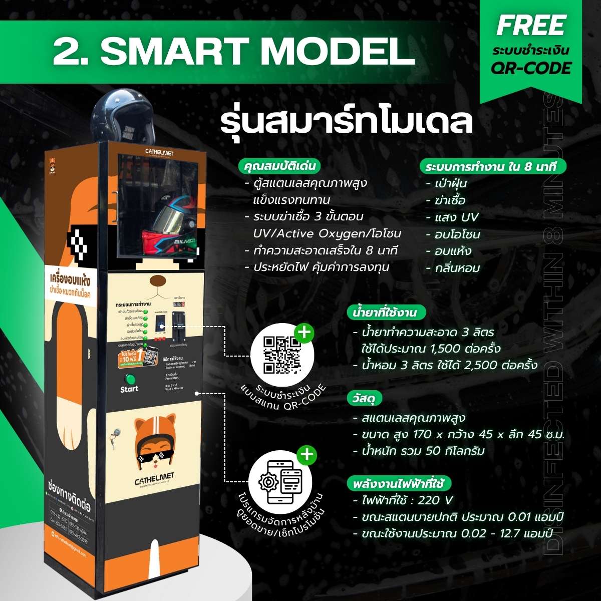 ตู้อบหมวกกันน็อค หยอดเหรียญ รุ่น Smar Model