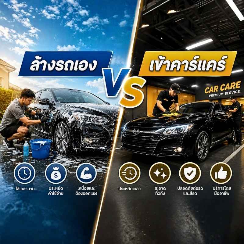 ล้างรถเอง หรือ เข้าคาร์แคร์ แบบไหนคุ้มกว่ากัน? เปรียบเทียบค่าใช้จ่าย เวลา และความสะอาด พร้อมแนะนำทางเลือกใหม่ 2026 ที่ตอบโจทย์คนยุคใหม่